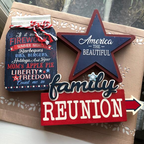 NWT 3 Ashland Patriotic Signs, America Jar, Family Reunion, Liberty Jar - Picture 14 of 15